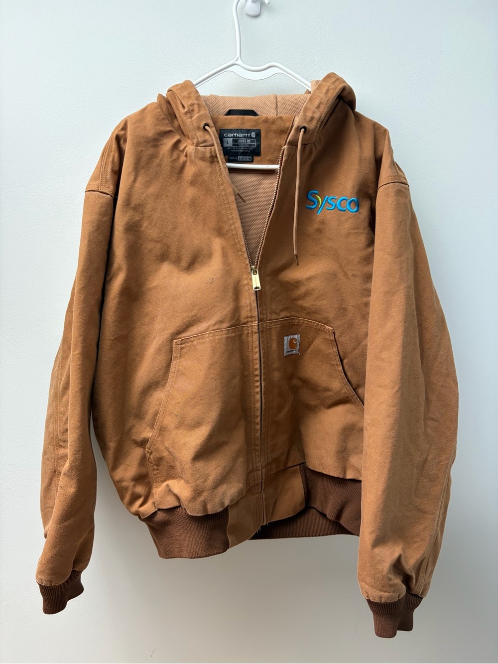 Carhartt Brown Hooded Zip-Front Work Jacket with Sysco Logo